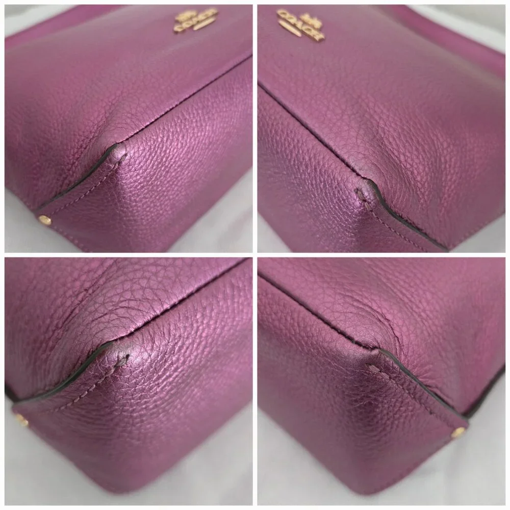 Coach Metallic Plum Leather Shoulder Bag with Gold Hardware - Picture 9 of 9